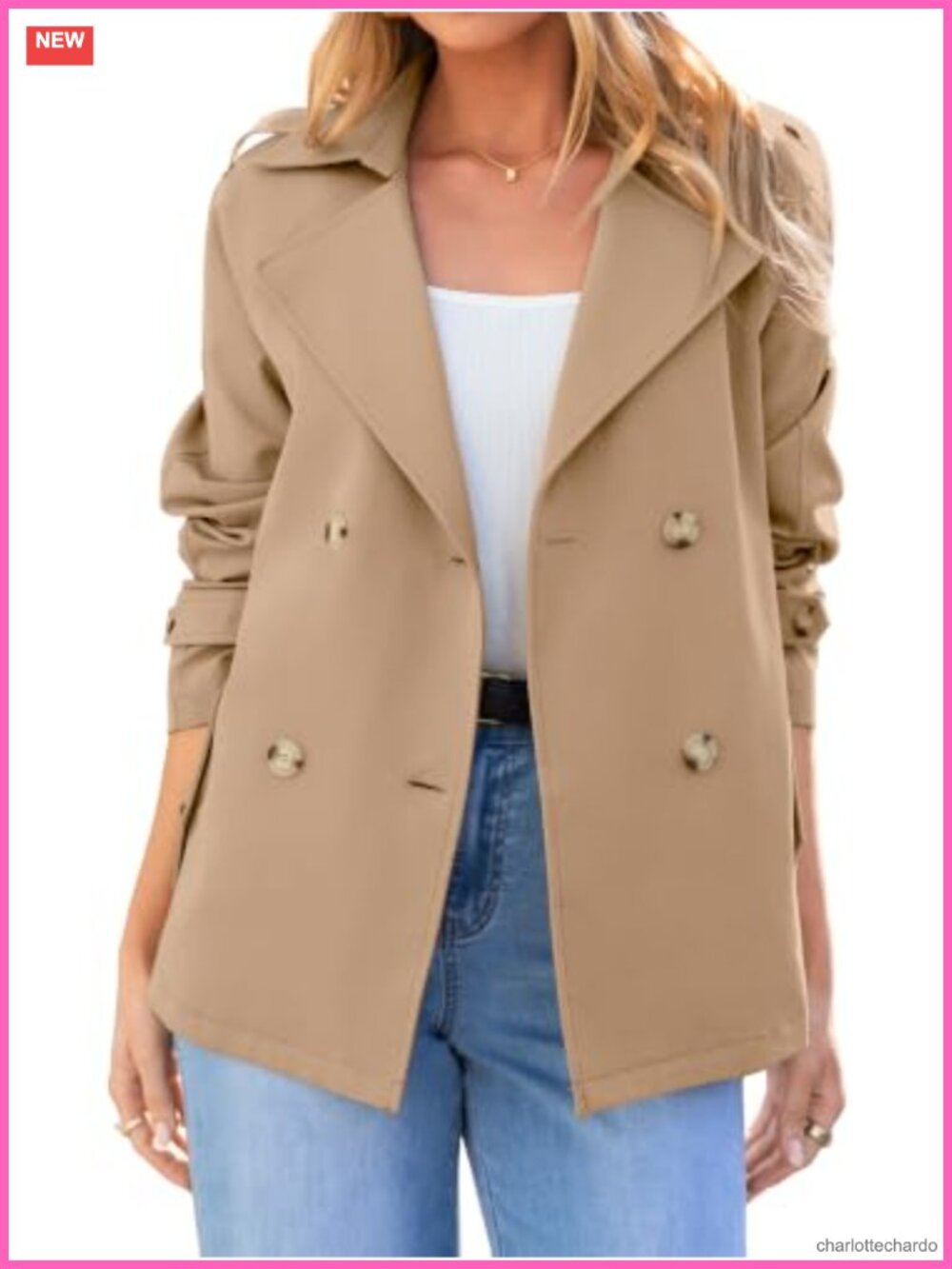 Womens Cropped Trench Coat Double Breasted Lightweight Lapel